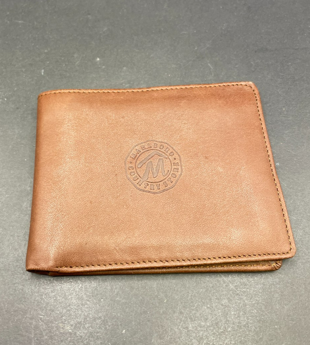 Marlboro Country Store Mens Brown Genuine Leather Bi-fold Wallet Logo